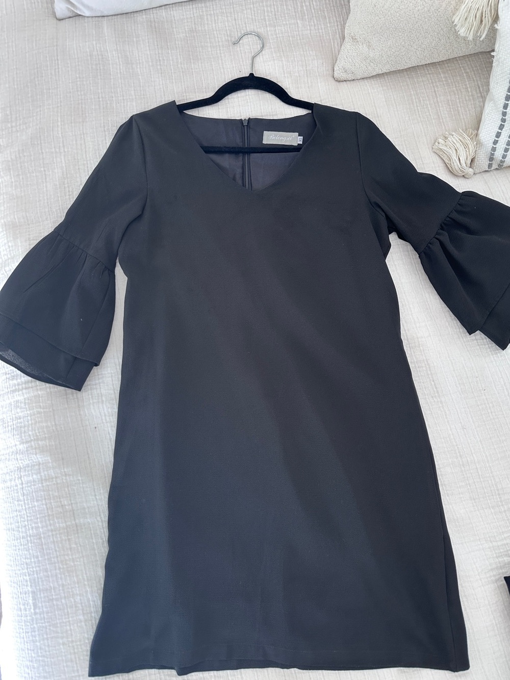 Women's Black Bell-Sleeve Mini Dress
